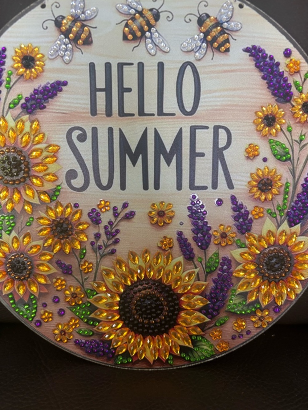 Hand Crafted Rhinestone Embellished Hello Summer Sunflower Sign  (sealed) - Picture 6 of 7